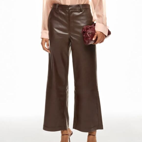 Joe's Jeans Brown Faux Leather Pants Size 29 Wide Leg Trouser Crop Designer $198 - Picture 1 of 13